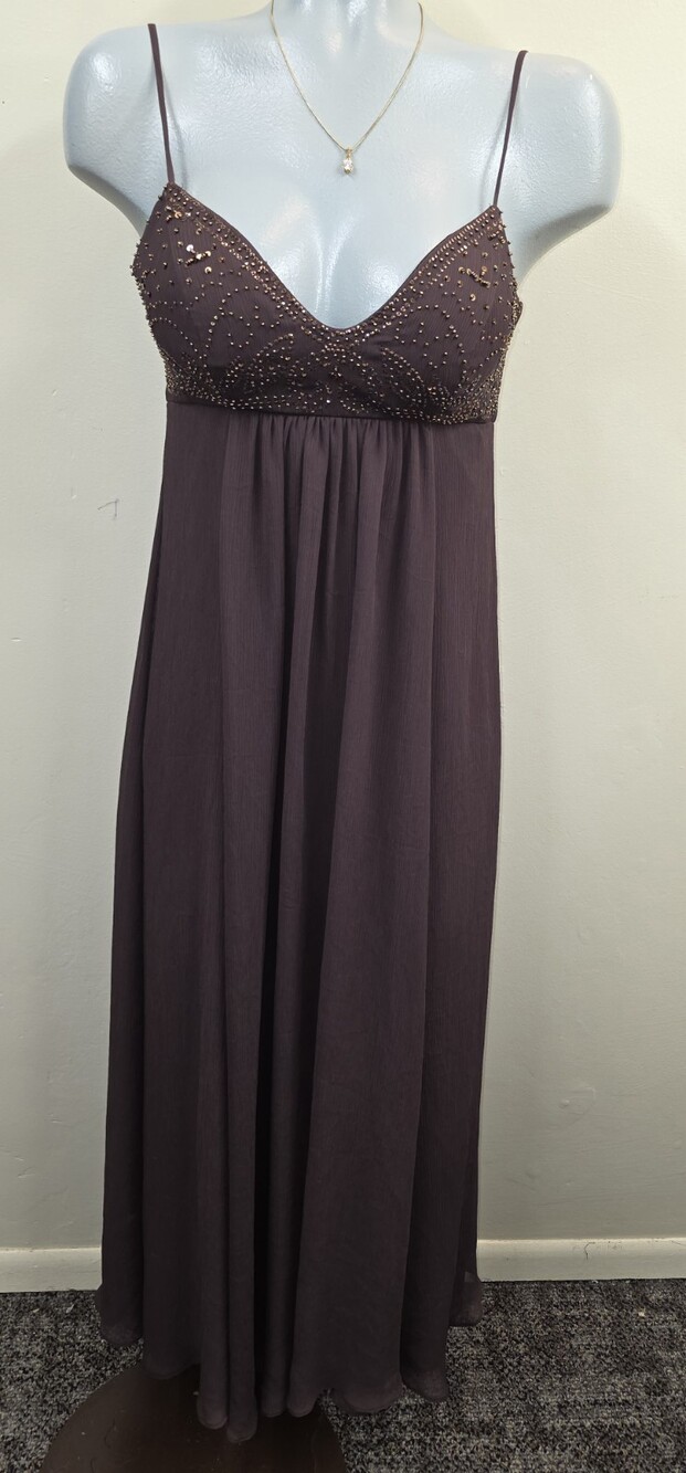 Davids Bridal Womens Long Dress Size 4 Chocolate Brown Gown Straps Beaded Upper